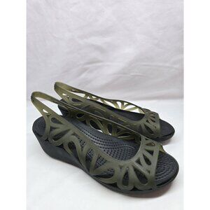Crocs Adrina III Peep Toe Flats Women 7 Jelly Slip On Laser Cut Outs Wedge